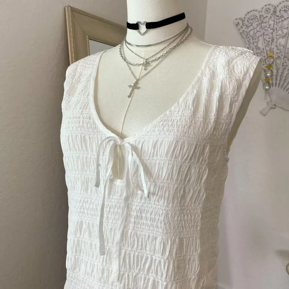 NWT Rhythm Sandy Cove White Smocked Mini Dress 6 / XS